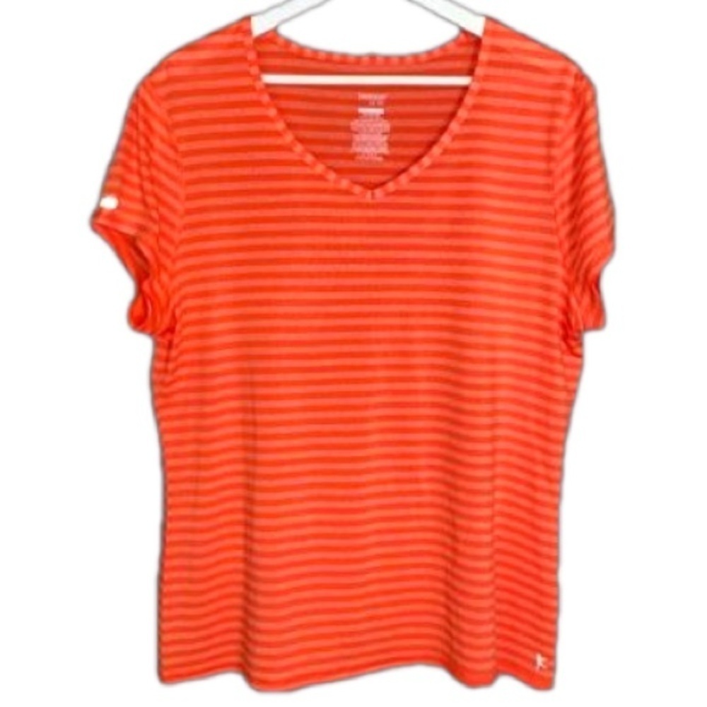 DANSKIN Top Semi-Fitted Dri More Short Sleeve Orange Stripe Women XXL/2XG (20)